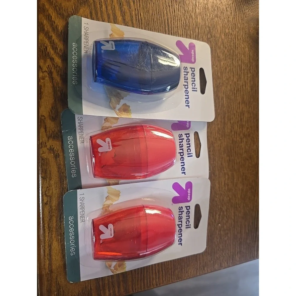 3 Pack Pencil Sharpeners,‎ Manual, Mess Free : 2 RED, BLUE - Single Hole